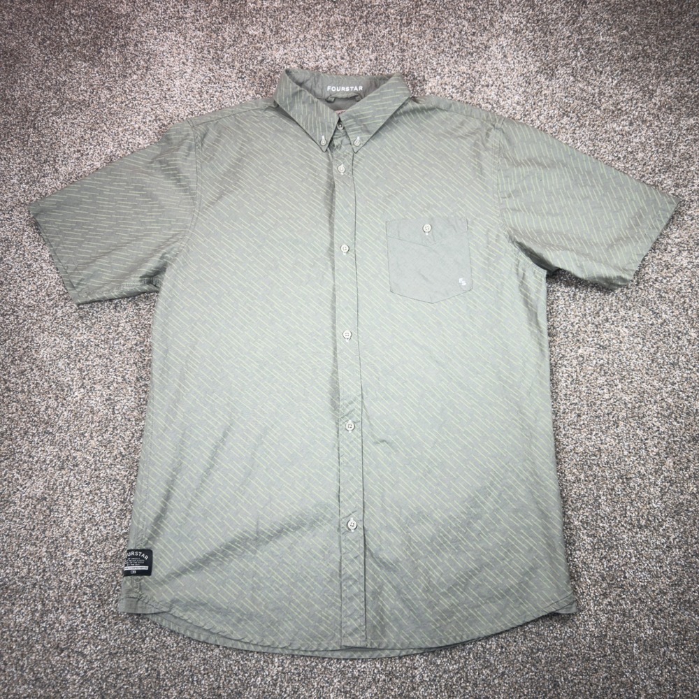 Fourstar Eric Koston Mens XL Green Dash Print Short Sleeve Button Down Shirt